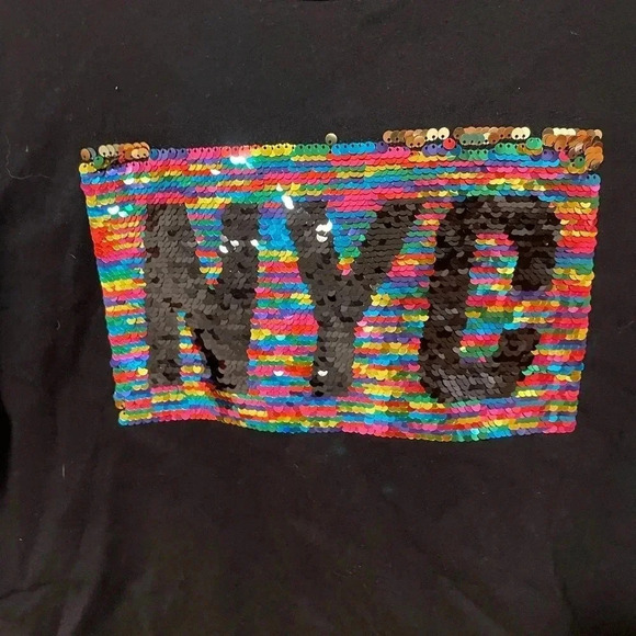 H&M Divided Oversized Crop NYC Tee W’s XS Reversible/Flip Sequins - Picture 3 of 9
